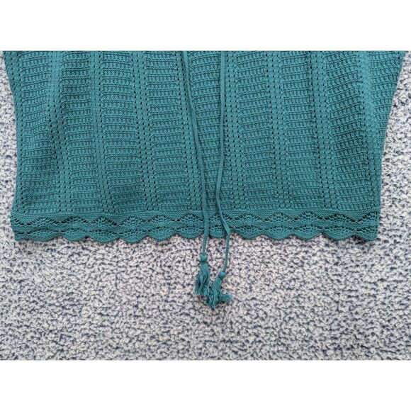 Old Navy Knit Tank Top Size XXL Crochet Boho Tie Front Hippie Cottage Green - Picture 4 of 10